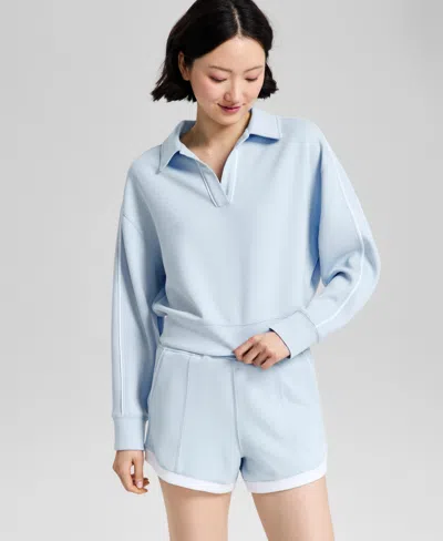 And Now This Women's Scuba Contrast-hem Pull-on Shorts, Exclusively At Macy's In Lt Blue