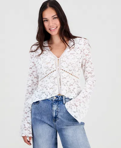 And Now This Women's Lace Bell-sleeve Button-front Top, Macy's Exclusive In White