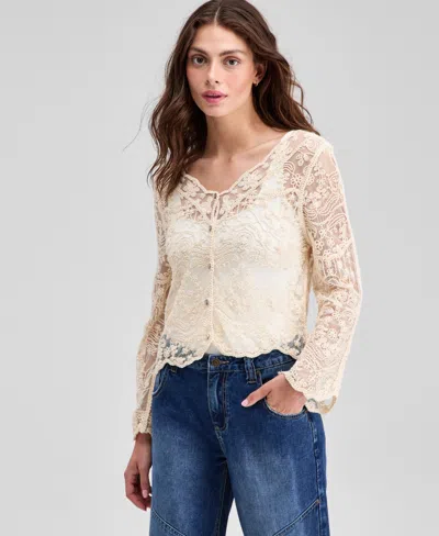And Now This Women's Lace Long-sleeve Top, Exclusively At Macy's In Neutral