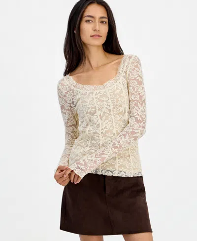 And Now This Women's Lace Long-sleeve Corset Top, Macy's Exclusive In Palomino
