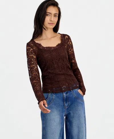 And Now This Women's Lace Long-sleeve Corset Top, Macy's Exclusive In Multi