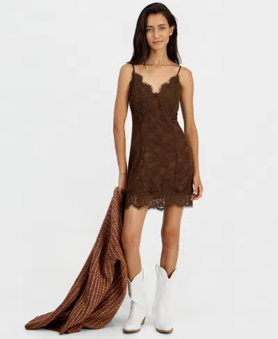 And Now This Women's Lace Mini Slip Dress, Macy's Exclusive In Warm Sienna