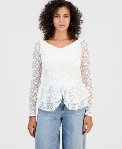 And Now This Women's Lace Peplum Long-sleeve Top, Macy's Exclusive In White