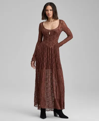 And Now This Women's Lace Scoop-neck Maxi Dress, Macy's Exclusive In Brown