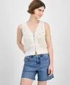 And Now This Women's Lace-trim Button-front Sweater Vest In Yellow