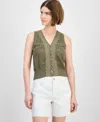 And Now This Women's Lace-trim Button-front Sweater Vest In Green