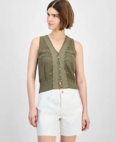And Now This Women's Lace-trim Button-front Sweater Vest