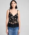 And Now This Women's Lace-trim Floral Print Sleeveless Top, Exclusively At Macy's In Black,peach Floral