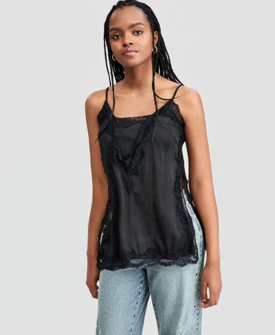 And Now This Women's Lace Trim Long Cami, Macy's Exclusive In Black
