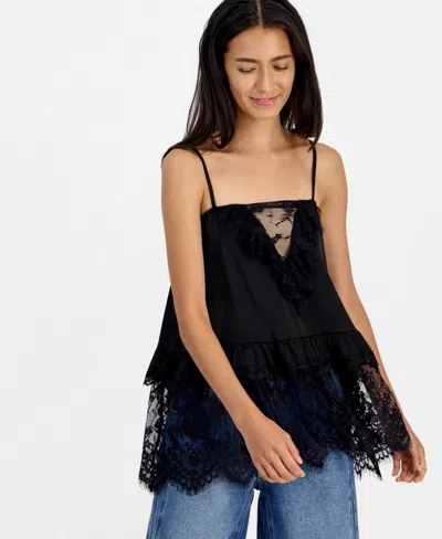 And Now This Women's Lace Trim Long Ruffle-trim Camisole, Macy's Exclusive In Black