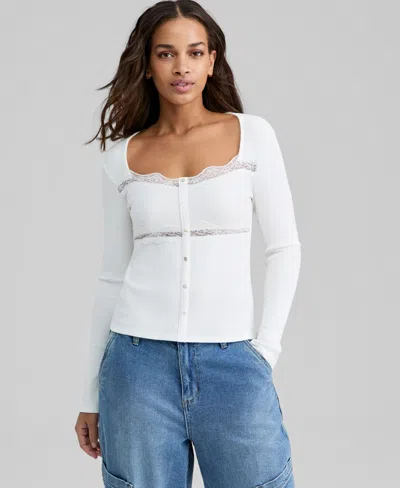 And Now This Women's Lace-trim Ribbed-knit Top, Macy's Exclusive In White