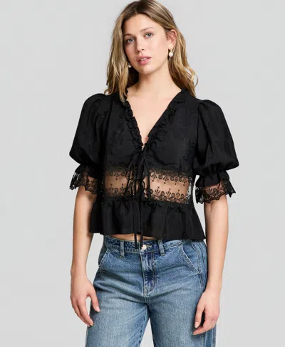 And Now This Women's Lace Trim Woven Top, Macy's Exclusive In Black