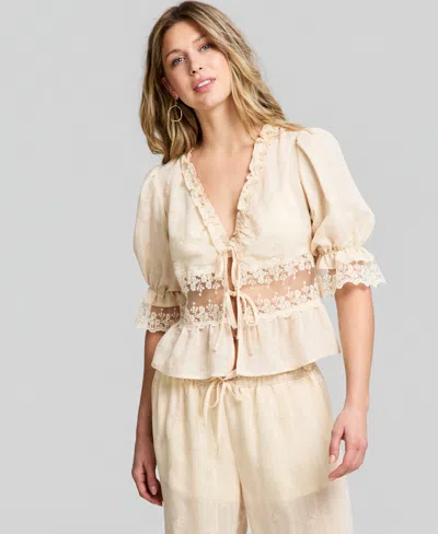And Now This Women's Lace Trim Woven Top, Macy's Exclusive In Brown