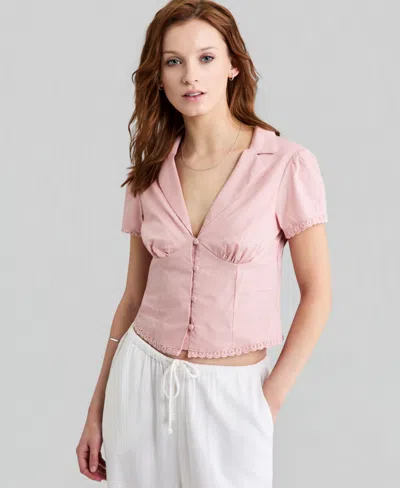 And Now This Women's Lace-trim Fitted Cotton Shirt, Macy's Exclusive In Pink