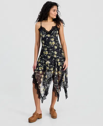 And Now This Women's Lace-trim Handkerchief-hem Dress, Macy's Exclusive In Black