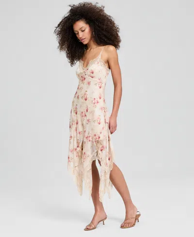 And Now This Women's Lace-trim Handkerchief-hem Dress, Macy's Exclusive In Pink