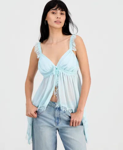 And Now This Women's Lace-trim Handkerchief-hem Tank Top, Macy's Exclusive In Blue