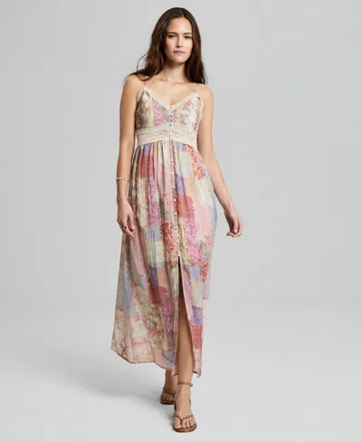 And Now This Women's Lace-trim Patchwork-print Maxi Dress, Macy's Exclusive In Multi