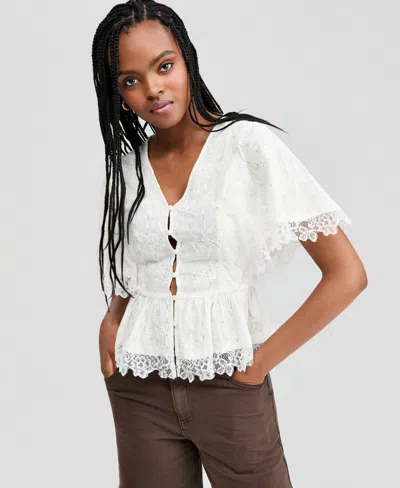 And Now This Women's Lace-trim Peplum Top, Macy's Exclusive In White