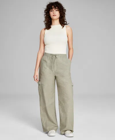 And Now This Women's Linen Blend Cargo Pants, Created For Macy's In Crushed Oregano