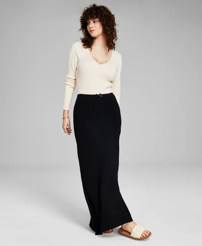 And Now This Women's Linen-blend Maxi Skirt, Created For Macy's In Black