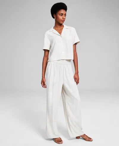 Linen Blend Pocketed Smocked Pants