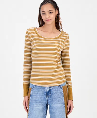 And Now This Women's Long-sleeve Ribbed-knit Top, Macy's Exclusive In Brown Stripe