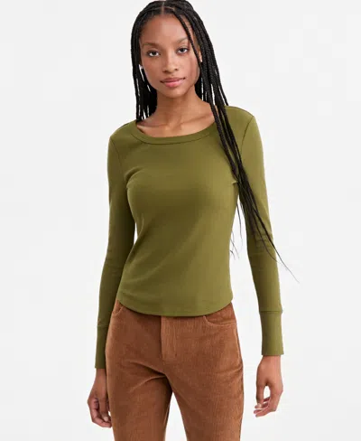 And Now This Women's Long-sleeve Ribbed-knit Top, Macy's Exclusive In Enrich Willow Green