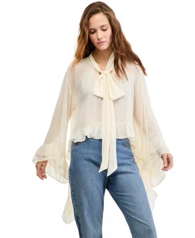 And Now This Women's Long-sleeve Sheer Tie-neck Blouse, Macy's Exclusive In Palomino