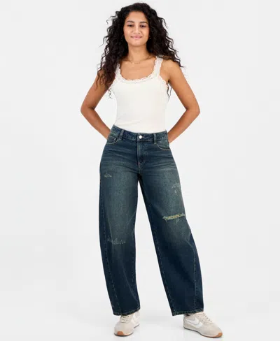 And Now This Women's Low Curve Wide-leg Mid-rise Distressed Denim Jeans, Macy's Exclusive In Blue