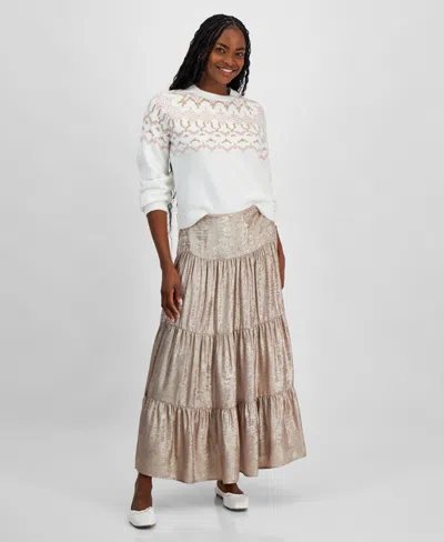 And Now This Women's Metallic Tiered Maxi Skirt, Created For Macy's In Rose Metallic