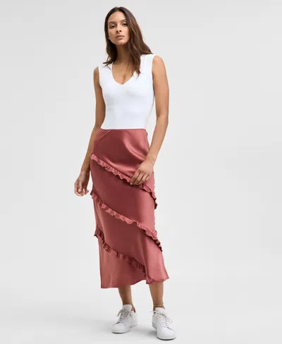 And Now This Women's Midi Ruffled Slip Skirt, Exclusively At Macy's In Sienna Dune