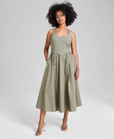And Now This Women's Mixed-media Sleeveless Midi Dress, Created For Macy's In Crshd Orgn
