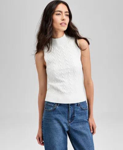 And Now This Women's Mock-neck Cable-knit Sweater Tank Top, Exclusively At Macy's In White