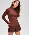 And Now This Women's Mock-neck Jersey Long-sleeve Top, Macy's Exclusive In Brown