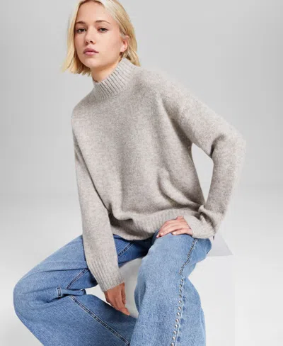 And Now This Women's Mock-neck Long-sleeves Tunic Sweater, Created For Macy's In Maple Heather