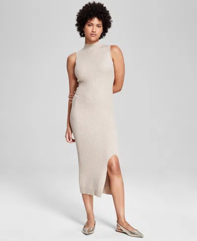 And Now This Women's Mock-neck Sleeveless Cable Knit Midi Dress, Created  For Macy's In Maple Heather | ModeSens