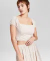 And Now This Women's Off-the-shoulder Striped Smocked-back Puff-sleeve Top, Exclusively At Macy's In Wheat Grain,white