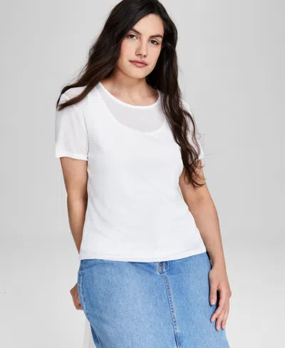 And Now This Women's Onion-skin Double Layered Crewneck Top, Created For Macy's In Calla Lily