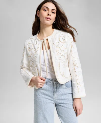 And Now This Women's Open Ladder-trim Tie-neck Jacket In B431 Cream