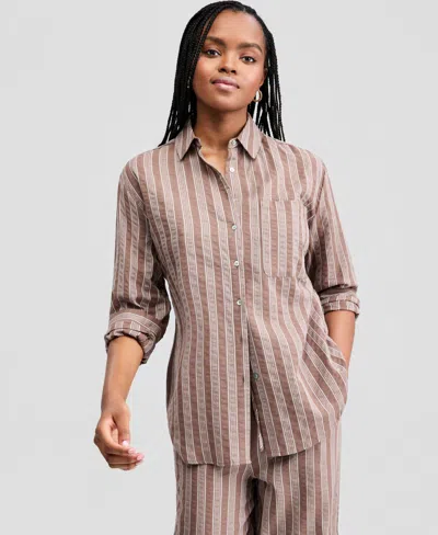 And Now This Women's Oversized Striped Shirt, Macy's Exclusive In Brown