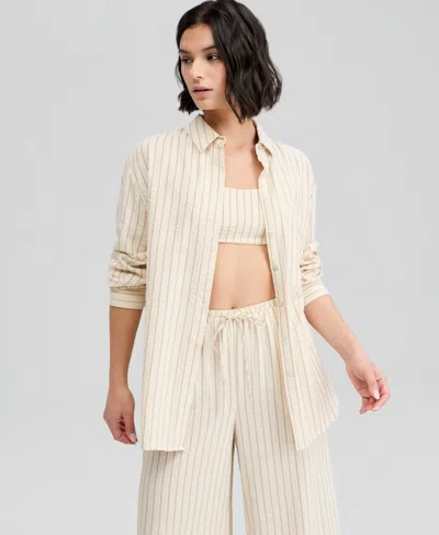 And Now This Women's Oversized Striped Shirt, Macy's Exclusive In Brown