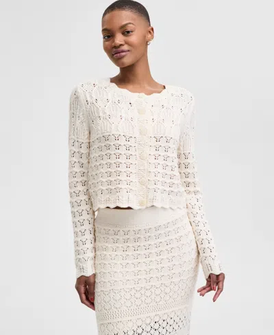 And Now This Women's Petite Patchwork Button-down Crochet-knit Cardigan Sweater, Exclusively At Macy's In Cream