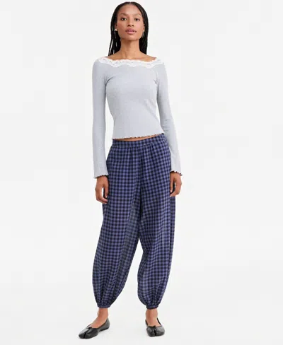 And Now This Women's Plaid High-rise Pull-on Balloon Pants, Macy's Exclusive In Navy