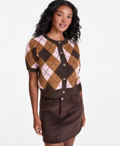 And Now This Women's Plaid Short-sleeve Button-front Cardigan, Macy's Exclusive In Red