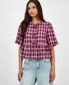 And Now This Women's Plaid Tie-front Peplum Top, Macy's Exclusive In Multi