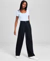 And Now This Women's Pleat-front Wide-leg Soft Pants, Regular & Petites In Black