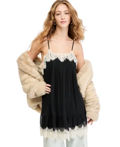 And Now This Women's Pleated Lace-trim Sleeveless Tunic, Macy's Exclusive In Black