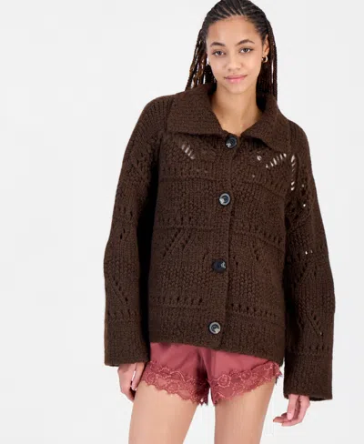 And Now This Women's Pointelle Button-front Cardigan, Macy's Exclusive In Warm Sienna