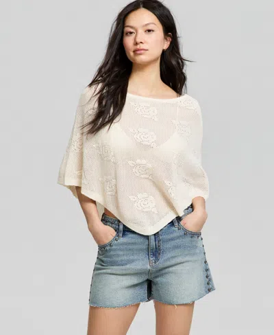 And Now This Women's Pointelle Cropped Sweater Poncho, Macy's Exclusive In Neutral
